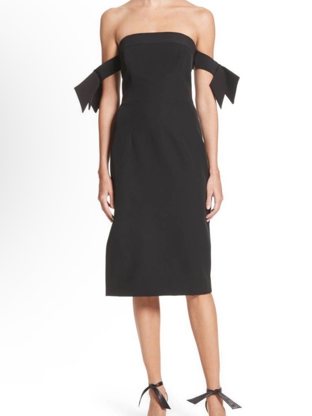 Milly Black Strapless Midi Dress with Bow Tie Sleeves